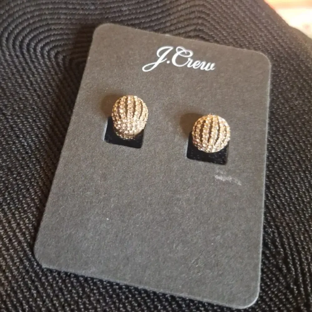 J. Crew Earrings Rhinestone Gold Ball Hoops Retro Evening Party Going Out - Picture 5 of 5